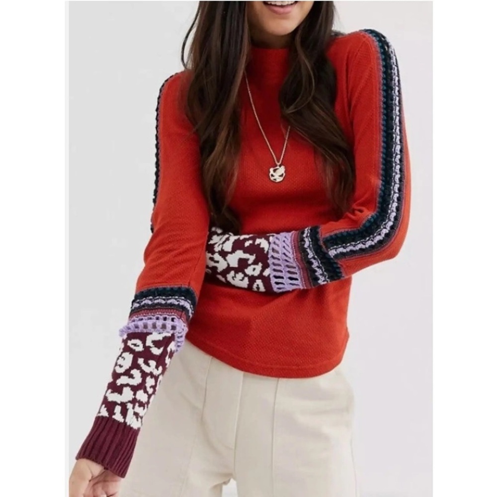 Free People Switch It Up Thermal Mock Neck L Large